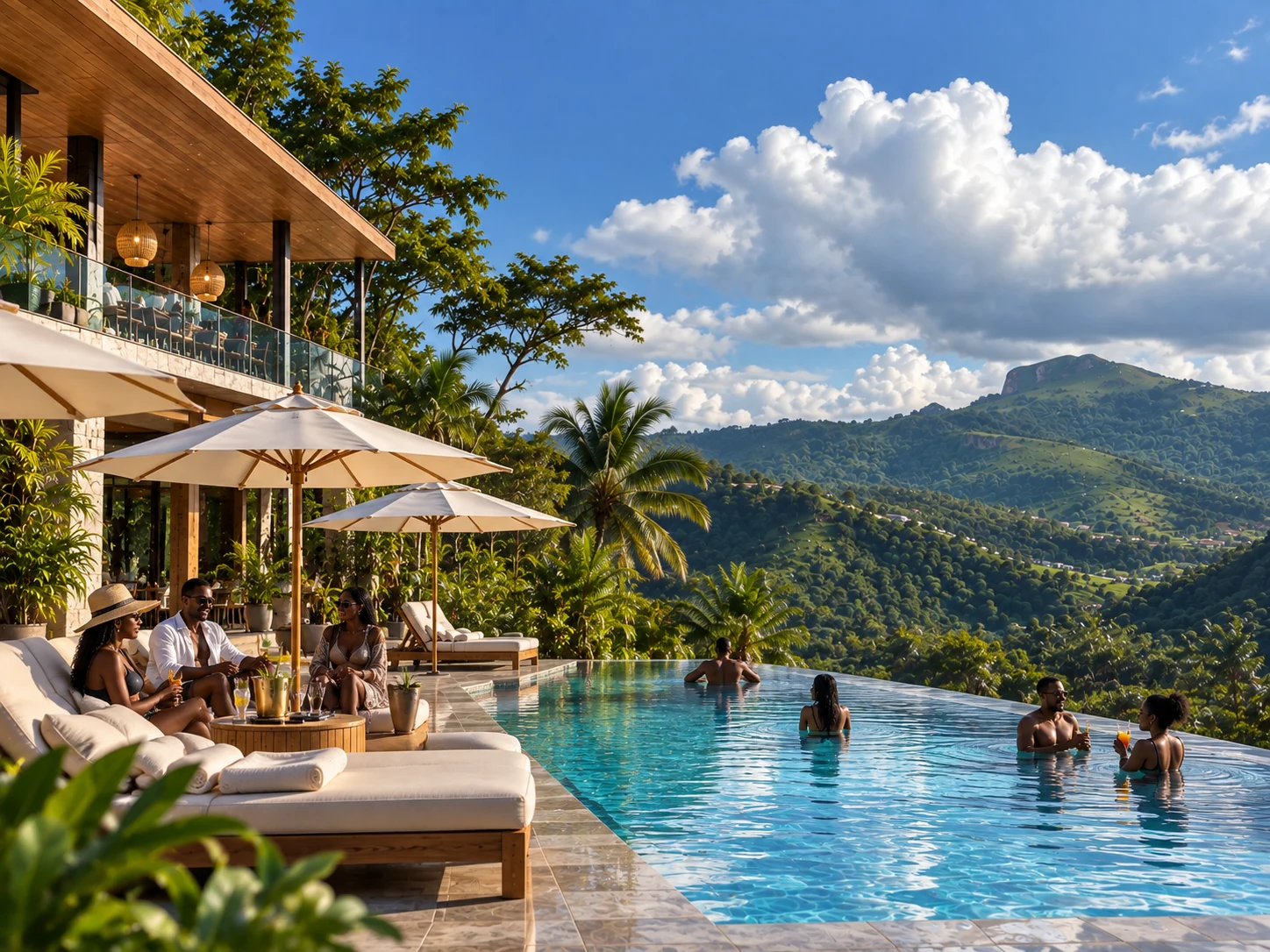 Concept visual of the planned infinity pool overlooking the green mountains